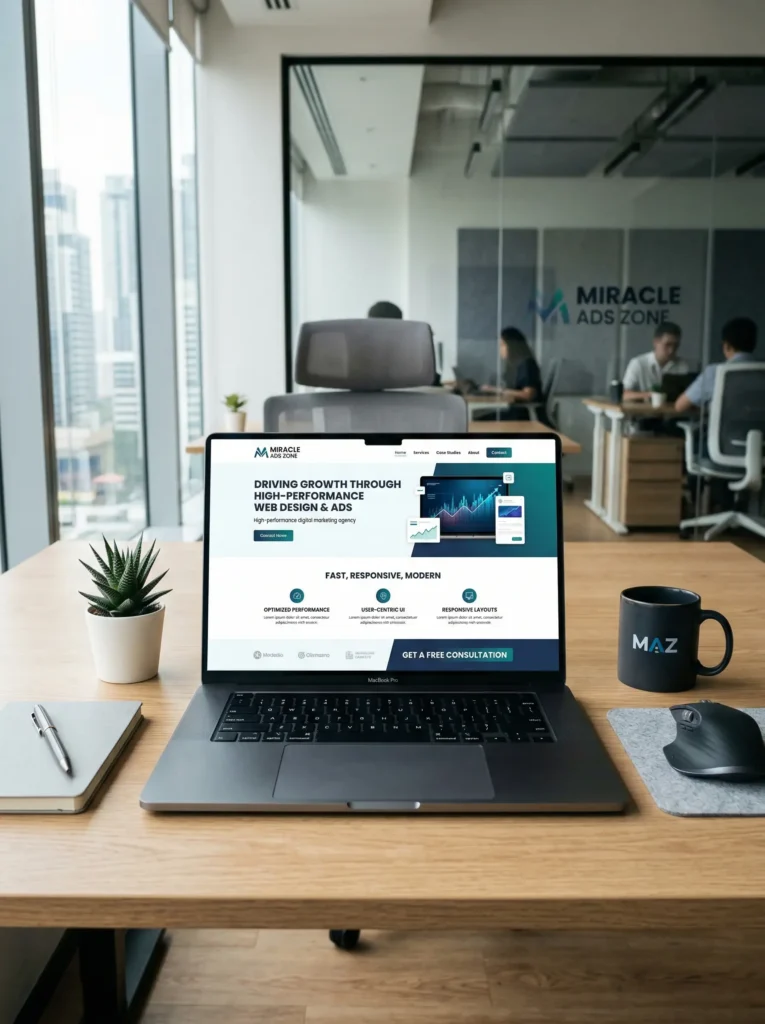Laptop showcasing a high-performance website design