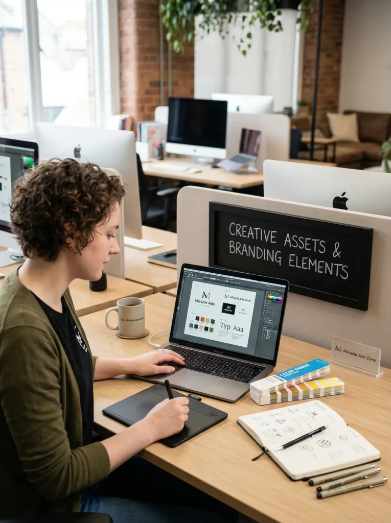 Designer working at a creative branding workspace